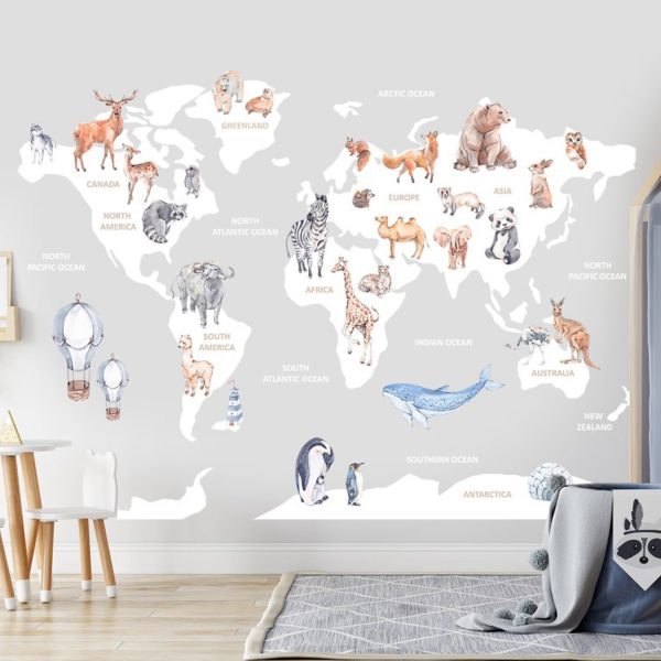 PAPRIKA DECO_PP00015-2 Papier Peint Carte du Monde Animaux