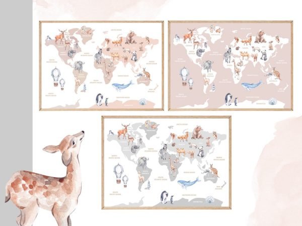 PAPRIKA DECO_PP00015-3 Papier Peint Carte du Monde Animaux