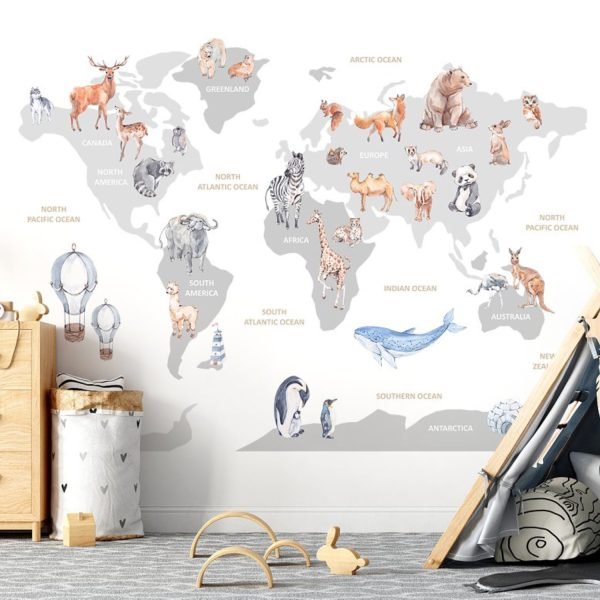 PAPRIKA DECO_PP00015 Papier Peint Carte du Monde Animaux