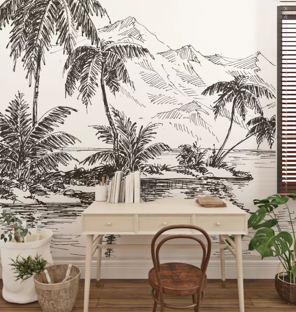 PP00034-WEB-2 Papier Peint Palmier Noir et Blanc