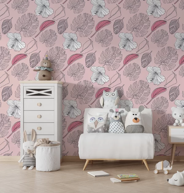 Papier Peint Fleurs Hibiscus Rose