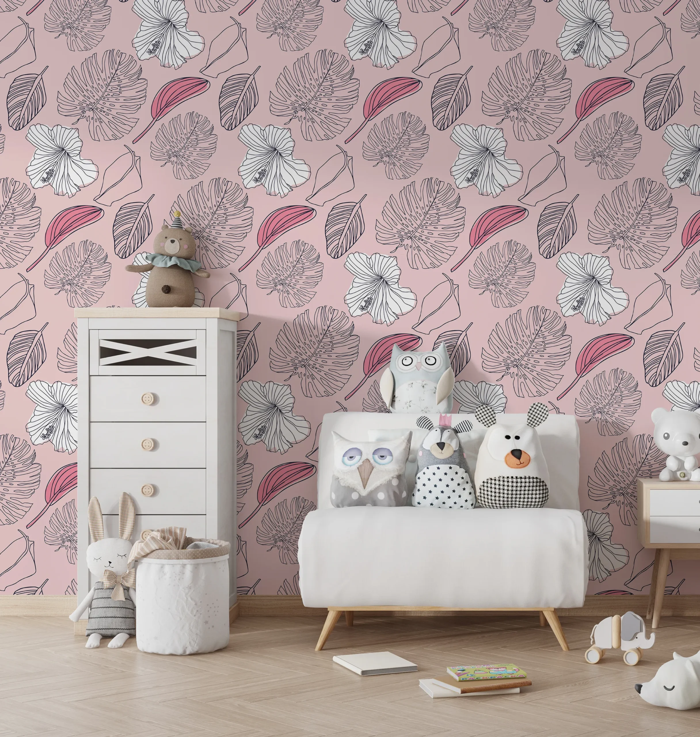 Papier Peint Fleurs Hibiscus Rose