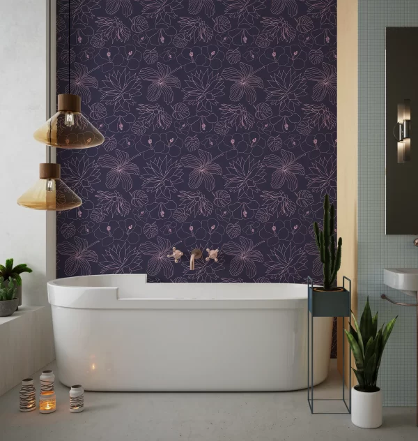 Papier Peint Fleurs Hibiscus Rose 2