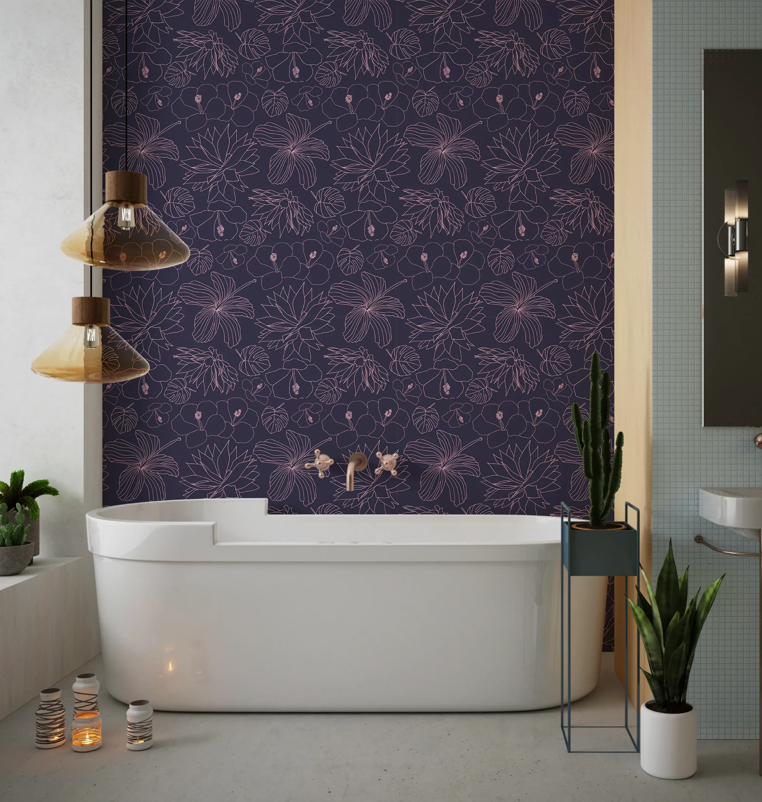 Papier Peint Fleurs Hibiscus Rose 2