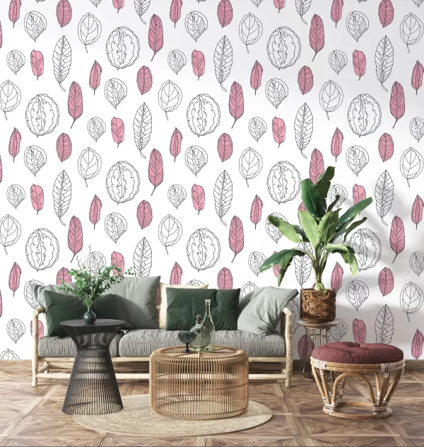 Papier Peint Feuilles Tropicales Noir et Rose