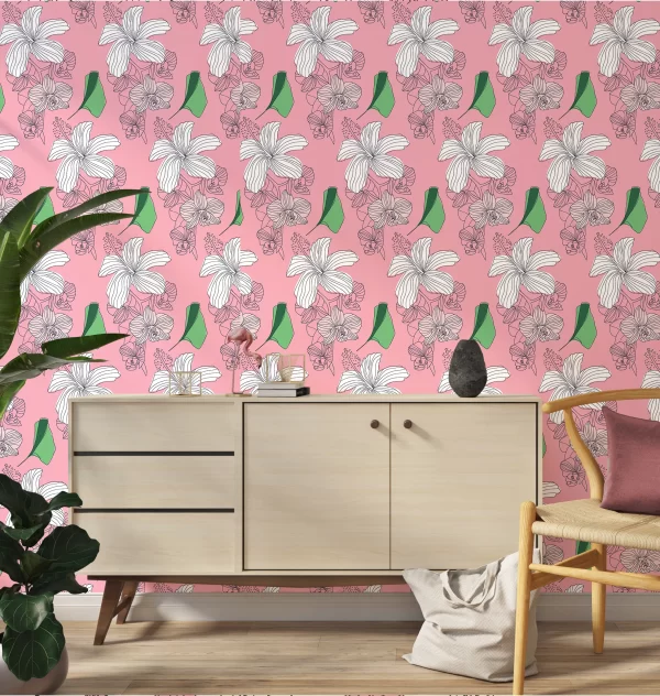 Papier Peint Fleurs Hibiscus Rose 3