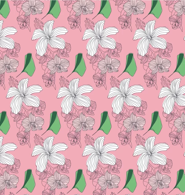 Papier Peint Fleurs Hibiscus Rose 3