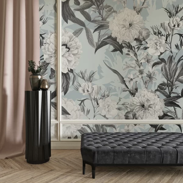 Papier Peint Fleurs Grises Délicates