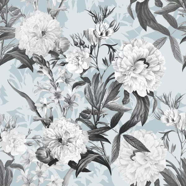 Papier Peint Fleurs Grises Délicates