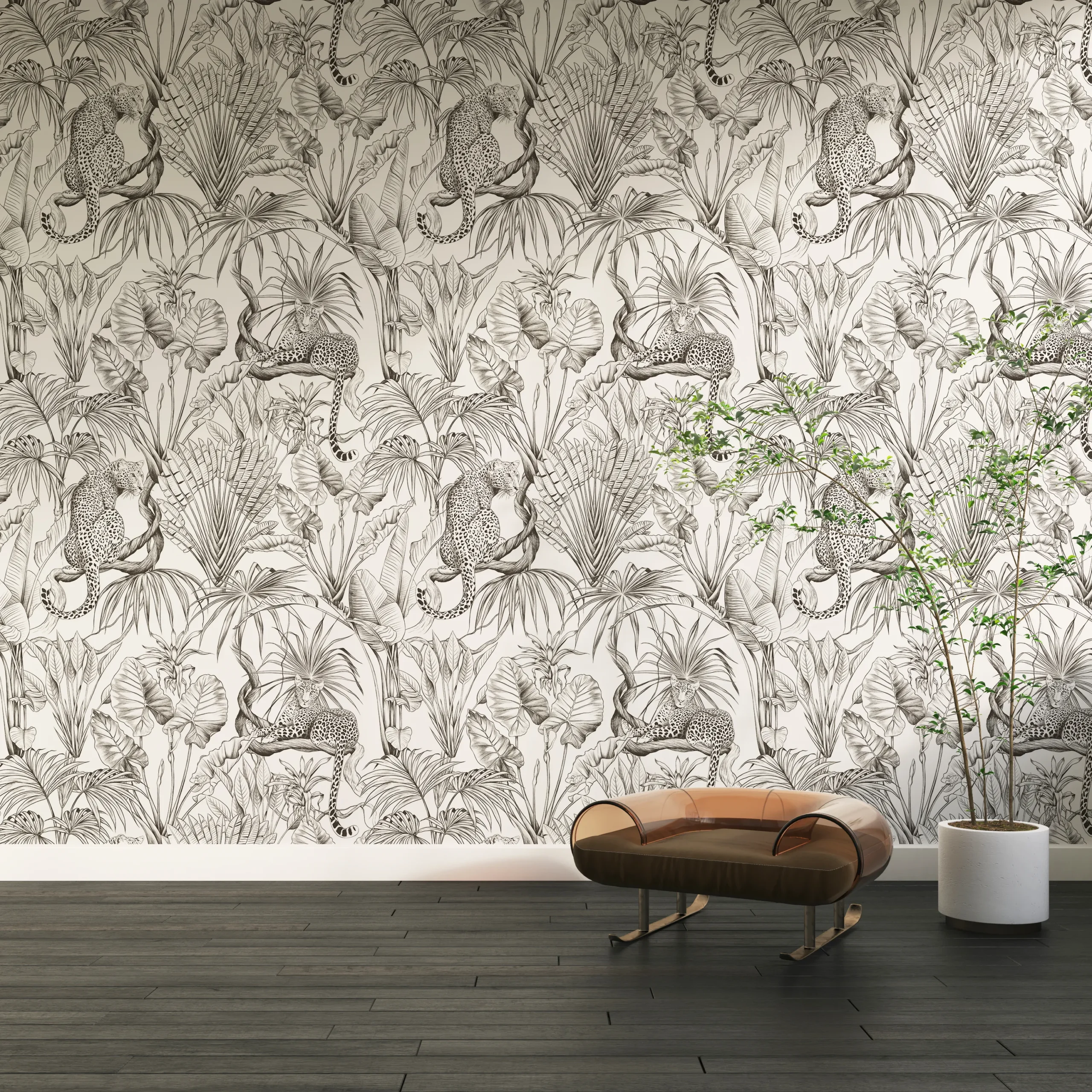 PP00095-WEB Papier Peint Jungle Noir et Blanc