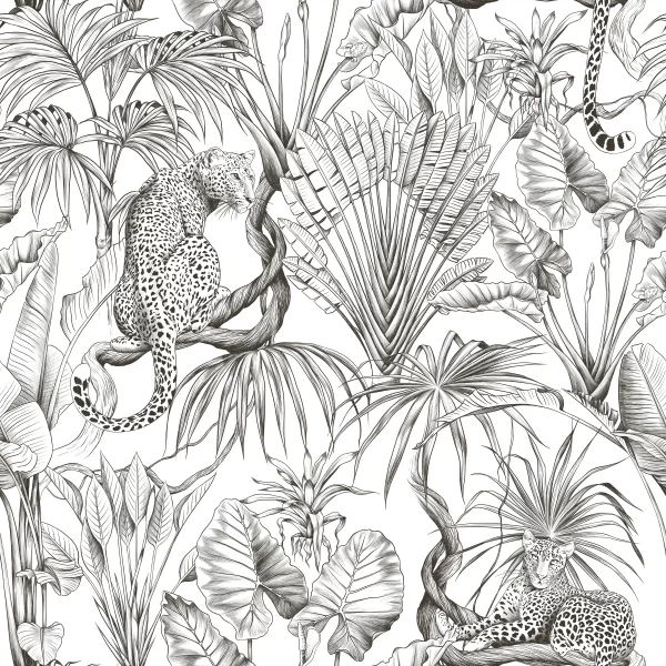 Papier Peint Jungle Noir et Blanc