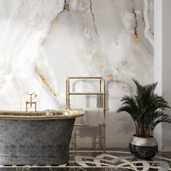 Papier Peint Marbre Blanc et Doré