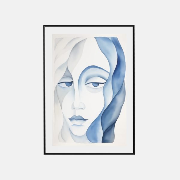 Visage Poétique en Tons de Bleu