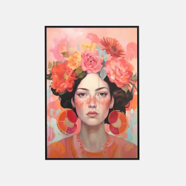 Portrait Féminin Aux Fleurs Vibrantes