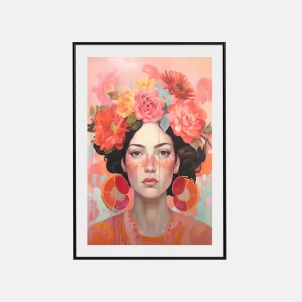 Portrait Féminin Aux Fleurs Vibrantes