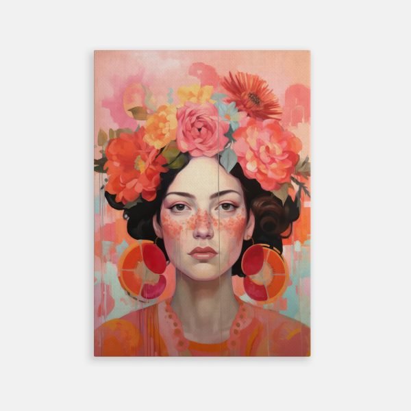 Portrait Féminin Aux Fleurs Vibrantes