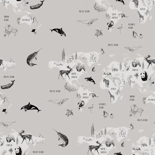 Papier Peint Carte du Monde Animaux 2