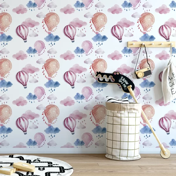 Papier Peint Motif Montgolfière Aquarelle