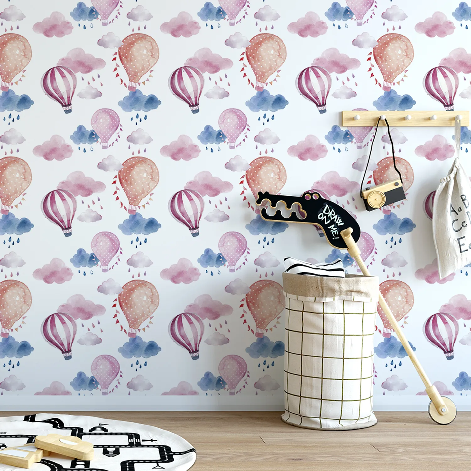 Papier Peint Motif Montgolfière Aquarelle