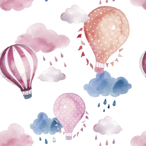 Papier Peint Motif Montgolfière Aquarelle