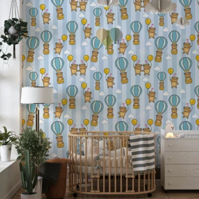 PP00165-WEBs Papier Peint Motif Nounours Ballon Volant