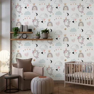 PP00173-WEB Papier Peint Motif Unicorn