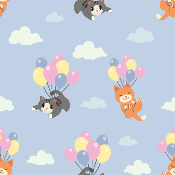 Papier Peint Motif Chat Ballon Volant