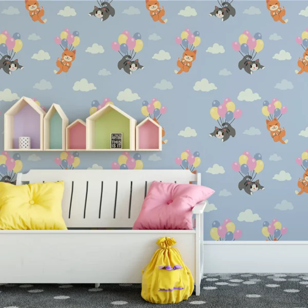 Papier Peint Motif Chat Ballon Volant
