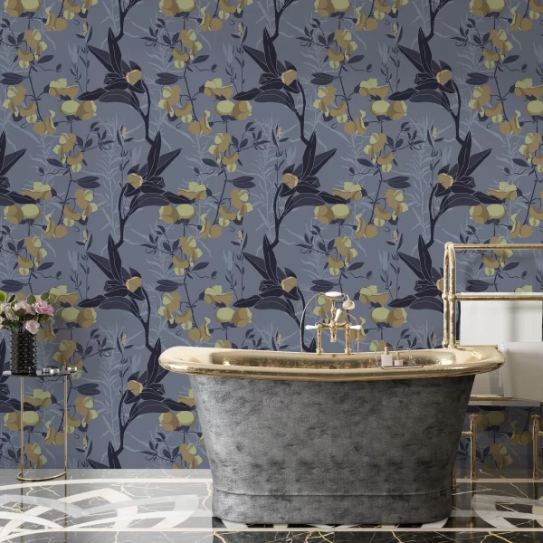 Papier Peint Panoramique Fleurs Grises 2