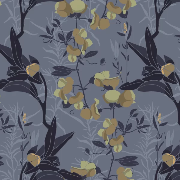 Papier Peint Panoramique Fleurs Grises 2