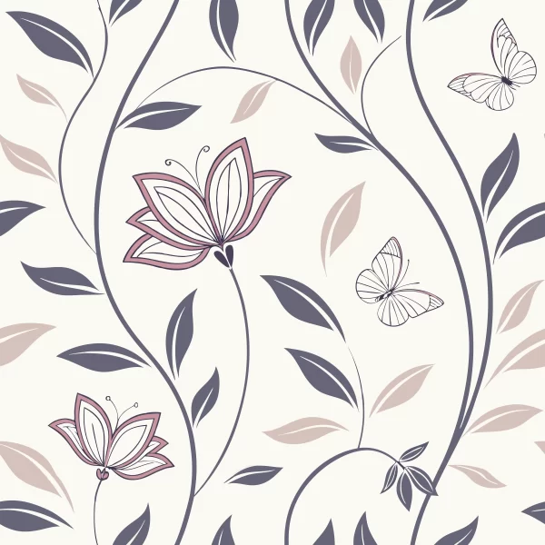 Papier Peint Motif Fleurs et Papillons