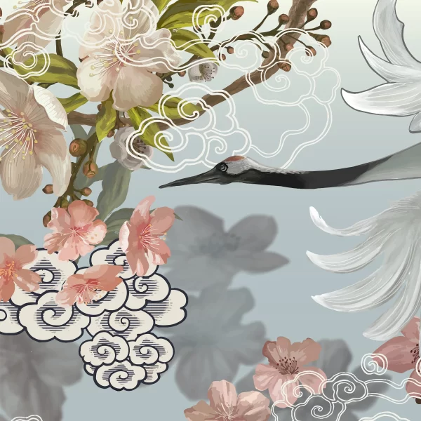 Papier Peint Grue Japonaise Blanche